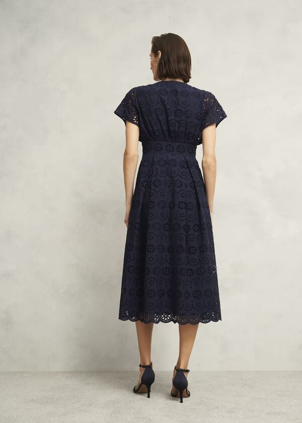 Hobbs Morrab Cotton Broderie Dress Midnight Navy
