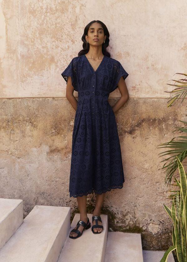 hobbs Morrab Cotton Broderie Dress Midnight Navy