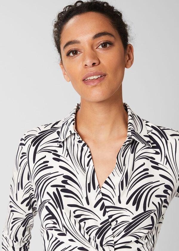 Hobbs Nadia Printed Wrap Top Ivory Navy
