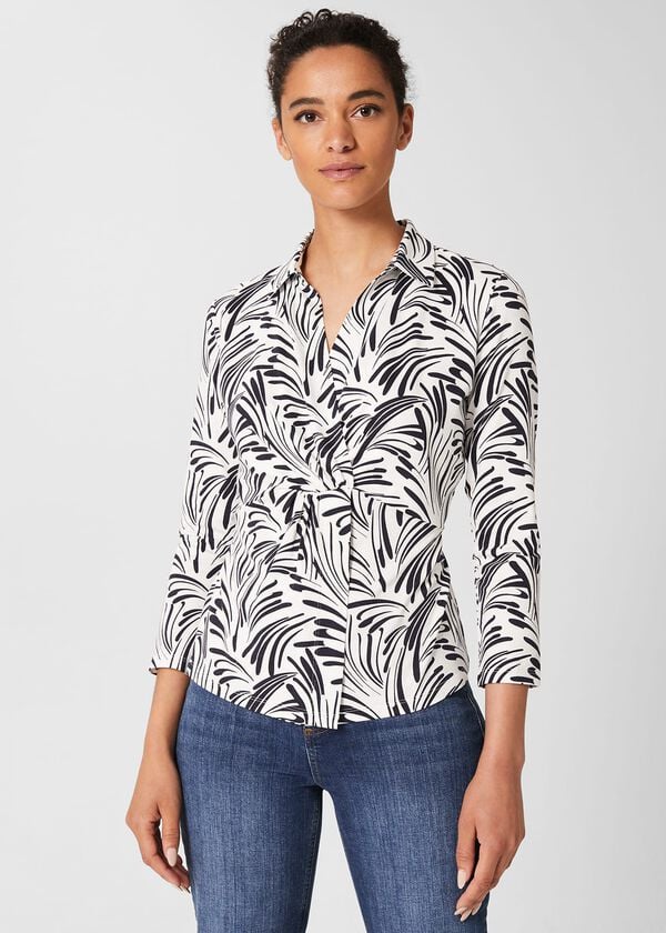 hobbs Nadia Printed Wrap Top Ivory Navy