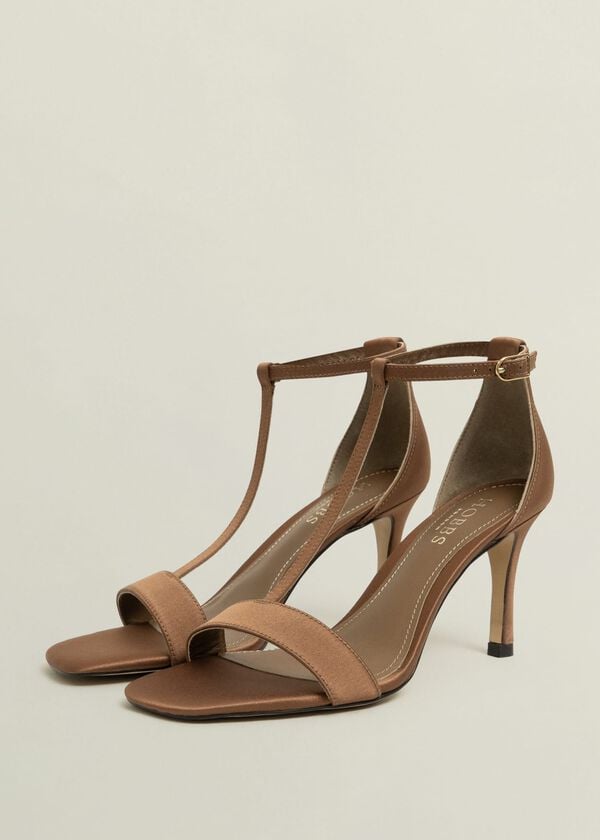 Hobbs Nadia T-Bar Satin Sandals Medlar Brown