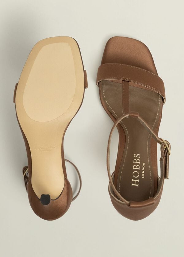 Hobbs Nadia T-Bar Satin Sandals Medlar Brown