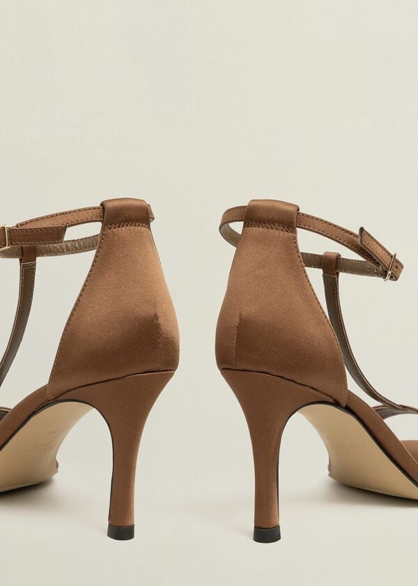 Hobbs Nadia T-Bar Satin Sandals Medlar Brown