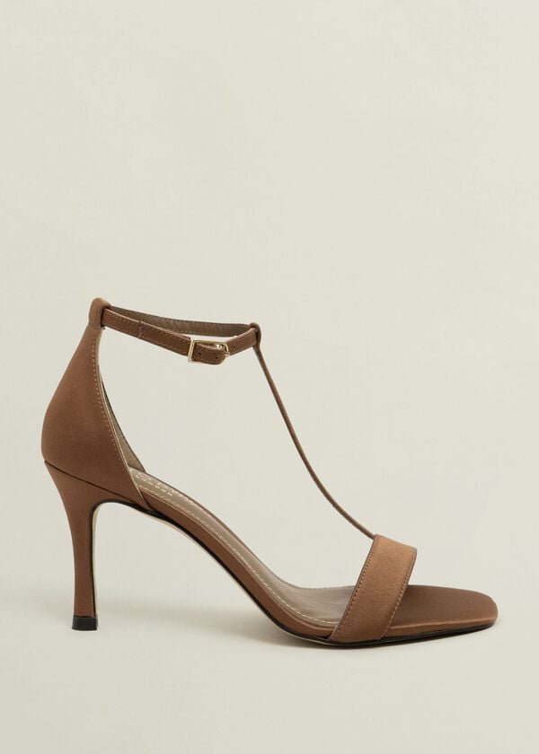 hobbs Nadia T-Bar Satin Sandals Medlar Brown