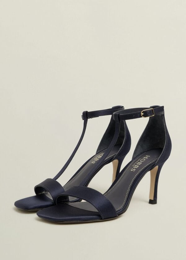 Hobbs Nadia T-Bar Satin Sandals Midnight