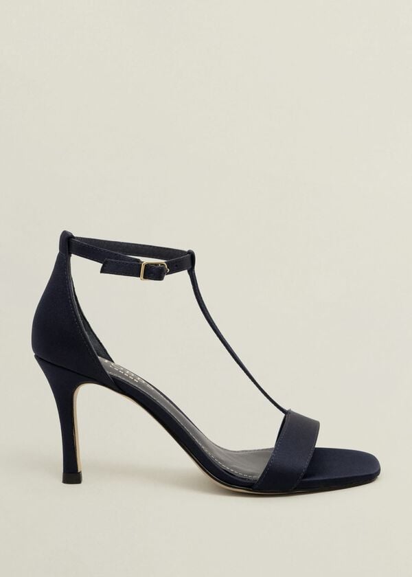 hobbs Nadia T-Bar Satin Sandals Midnight