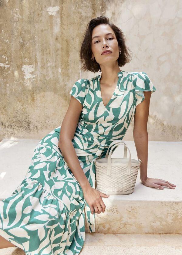 hobbs Nadine Jersey Dress Green Ivory