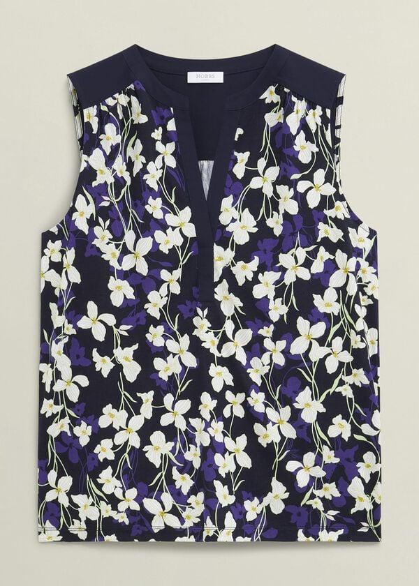 Hobbs Nadine Printed Top Navy Ivory