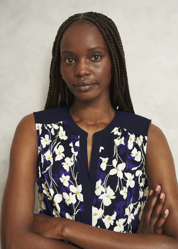 Hobbs Nadine Printed Top Navy Ivory