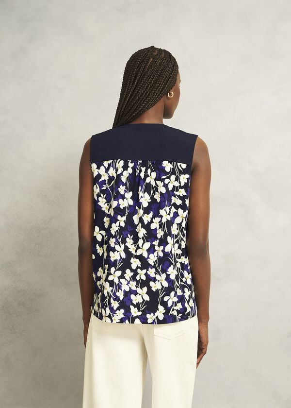 Hobbs Nadine Printed Top Navy Ivory