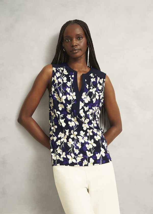 hobbs Nadine Printed Top Navy Ivory