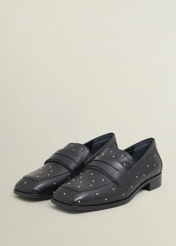Hobbs Natalie Leather Studded Loafers Black
