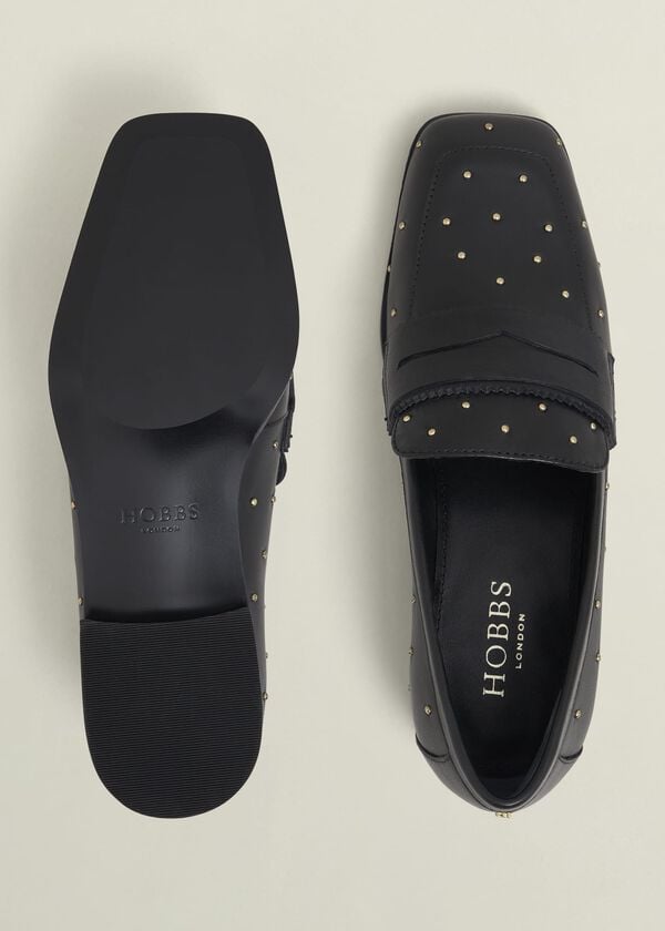 Hobbs Natalie Leather Studded Loafers Black