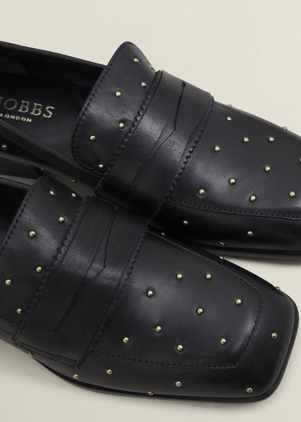 Hobbs Natalie Leather Studded Loafers Black