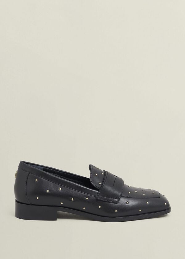 hobbs Natalie Leather Studded Loafers Black