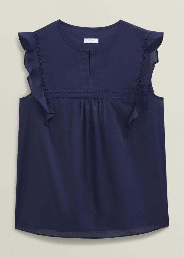 Hobbs Navy Joy Cotton Blouse True Navy