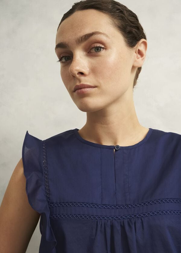 Hobbs Navy Joy Cotton Blouse True Navy