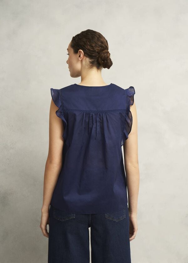 Hobbs Navy Joy Cotton Blouse True Navy