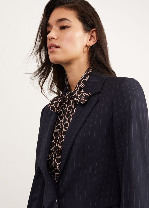 Hobbs Ness Pinstripe Jacket Navy Ivory