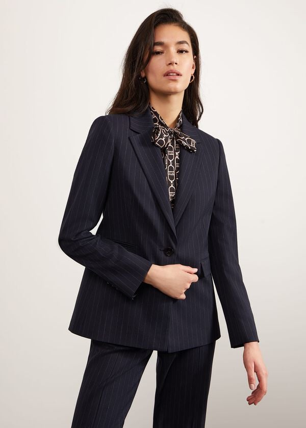 hobbs Ness Pinstripe Jacket Navy Ivory