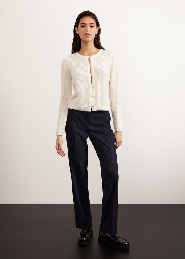 Hobbs Ness Straight Trousers Navy Ivory