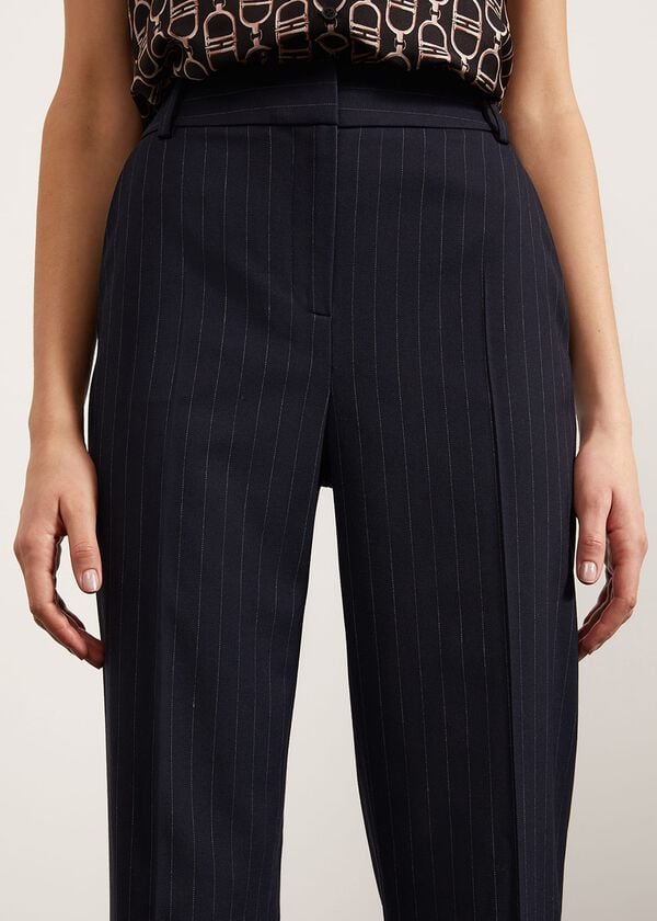 Hobbs Ness Straight Trousers Navy Ivory