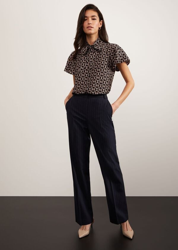 hobbs Ness Straight Trousers Navy Ivory