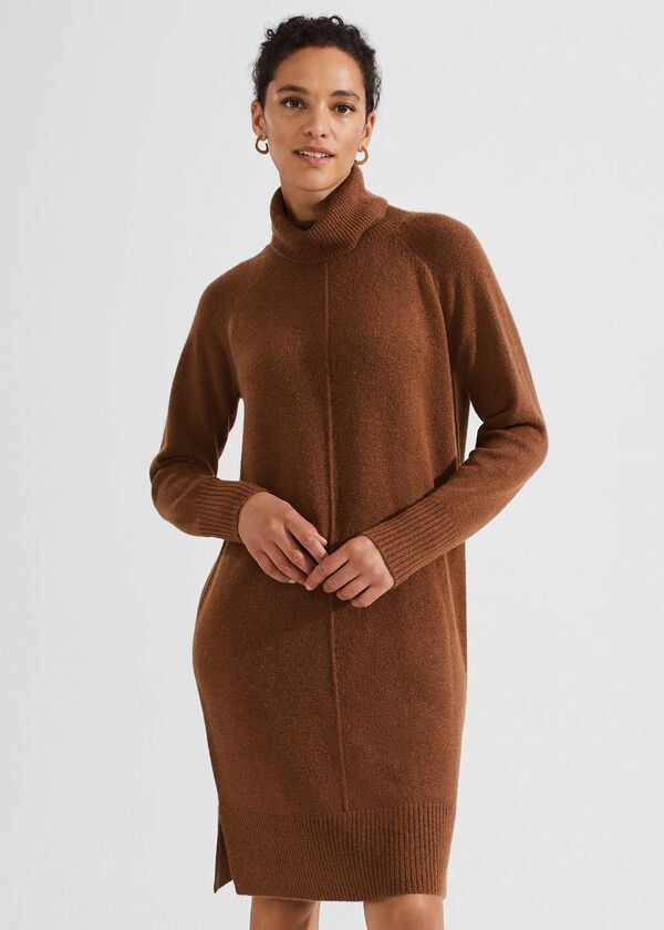 Hobbs Nessa Knitted Dress With Alpaca Toffee