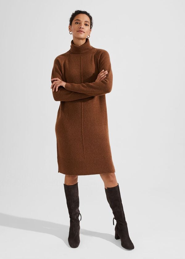 hobbs Nessa Knitted Dress With Alpaca Toffee