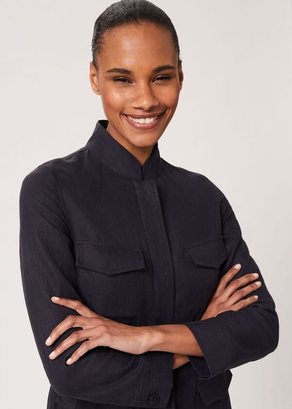 Hobbs Nessa Linen Blend Jacket Navy