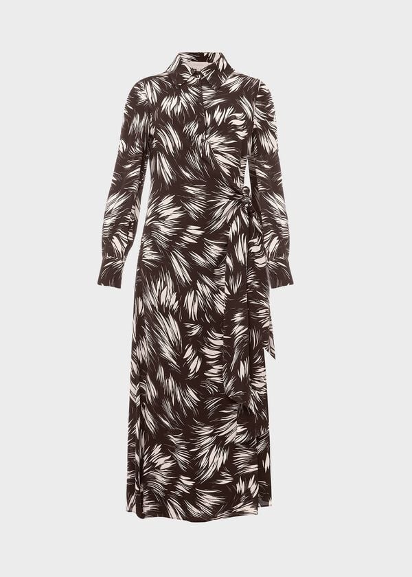 Hobbs Nieve Printed Dress Bitter Choc Iry
