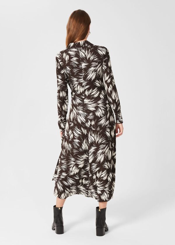Hobbs Nieve Printed Dress Bitter Choc Iry