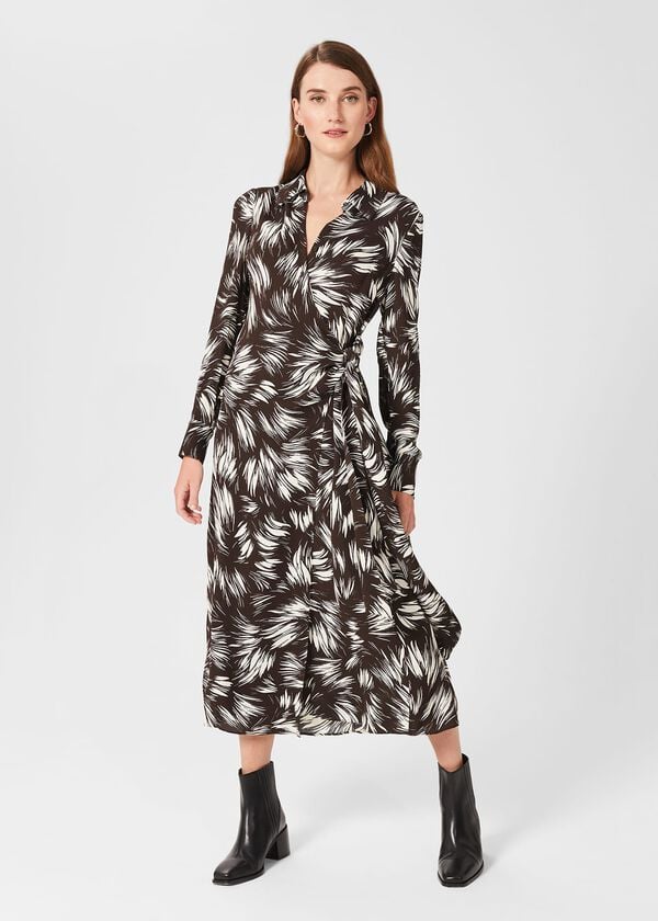 hobbs Nieve Printed Dress Bitter Choc Iry