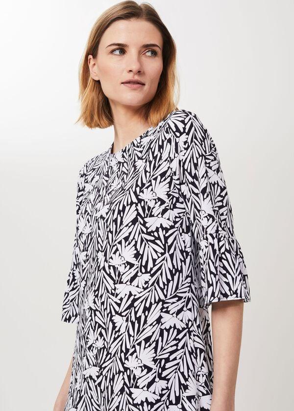 Hobbs Nika Floral Dress Navy Ivory