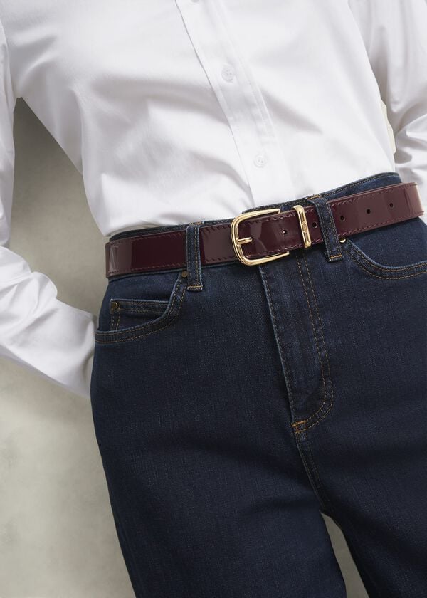 Hobbs Nima Leather Patent Belt Bordeaux Red