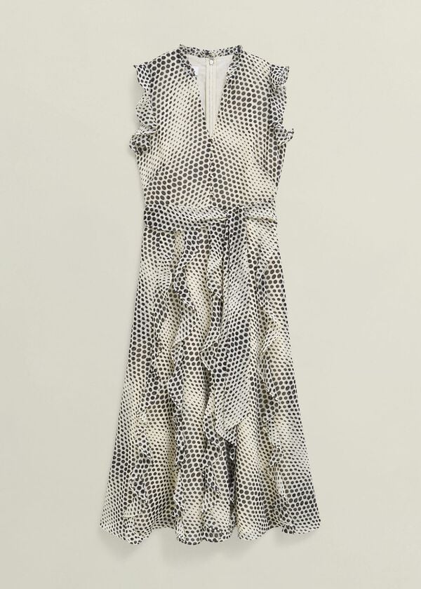 Hobbs Nina Ruffle Midi Dress Cream Black