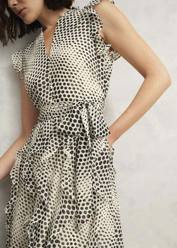 Hobbs Nina Ruffle Midi Dress Cream Black