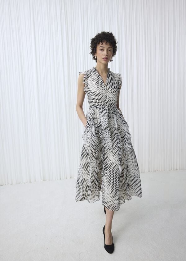 hobbs Nina Ruffle Midi Dress Cream Black