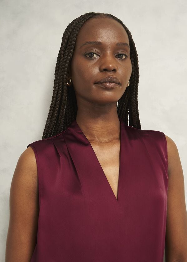 Hobbs Nina Satin Blouse Beryl Red