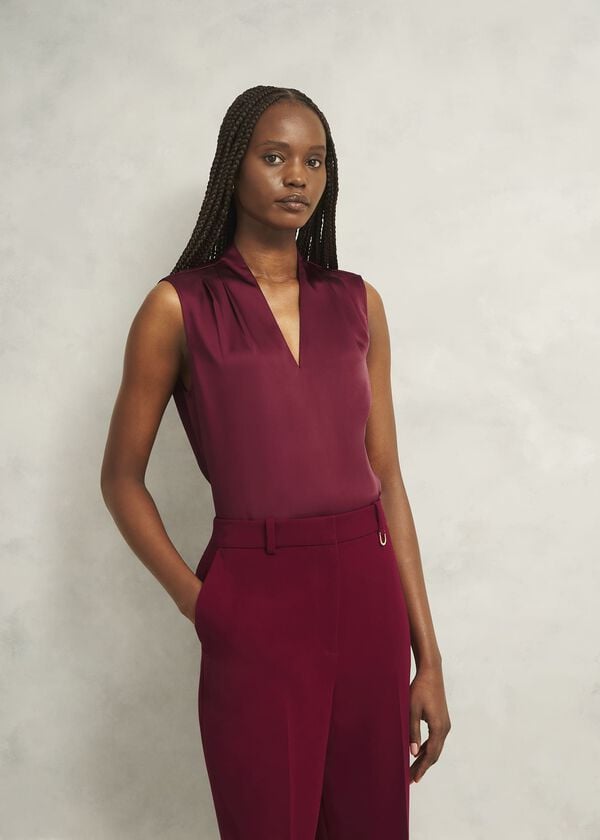 hobbs Nina Satin Blouse Beryl Red