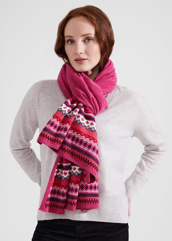 hobbs Noa Fairisle Scarf Pink Multi
