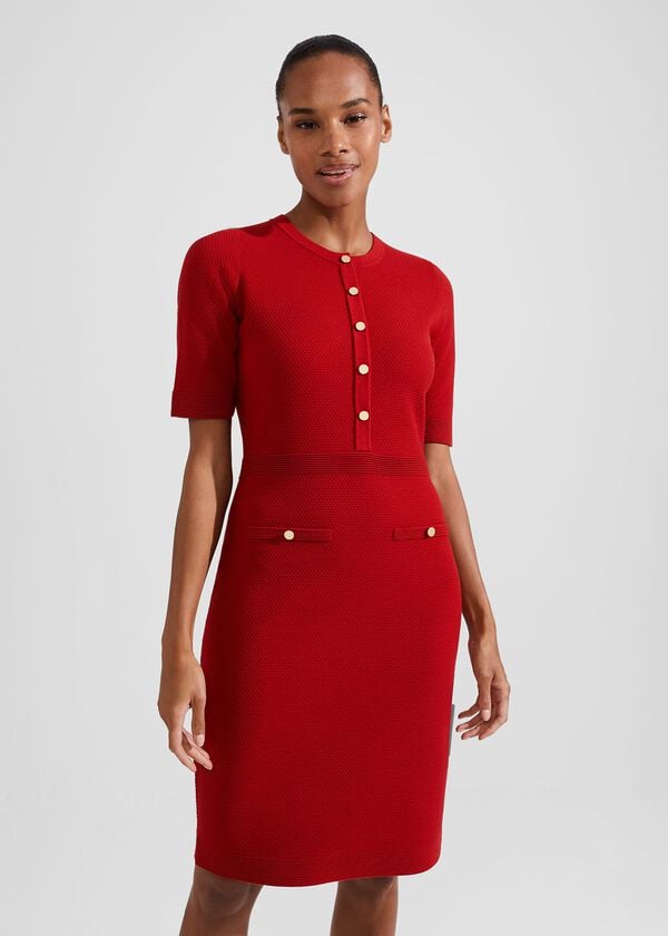 Hobbs Noa Knitted Dress Firebrick Red