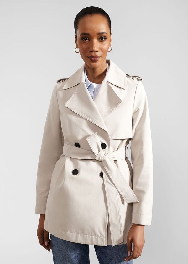Hobbs Norma Short Trench Coat Buff Grey