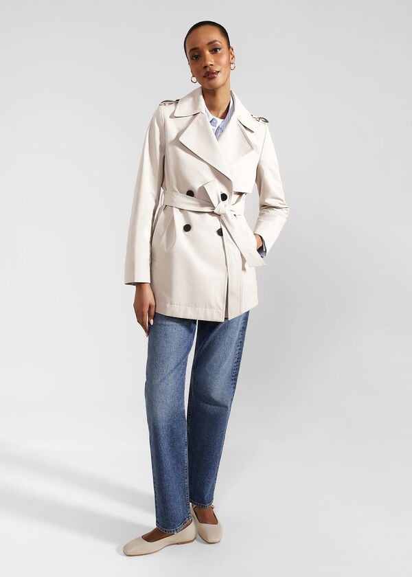 hobbs Norma Short Trench Coat Buff Grey