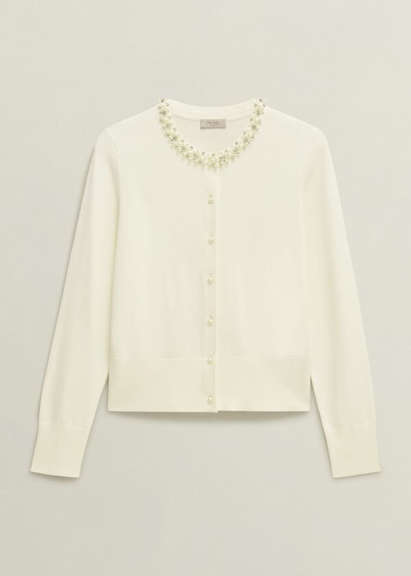 Hobbs Oakley Beaded Cardigan Ivory