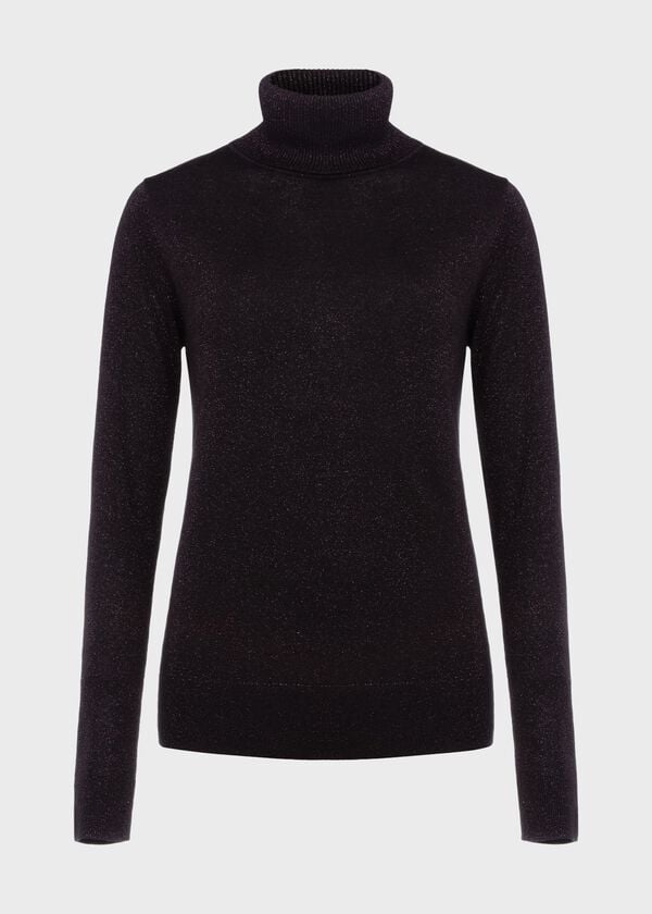 Hobbs Olive Sparkle Roll Neck Jumper Black Red