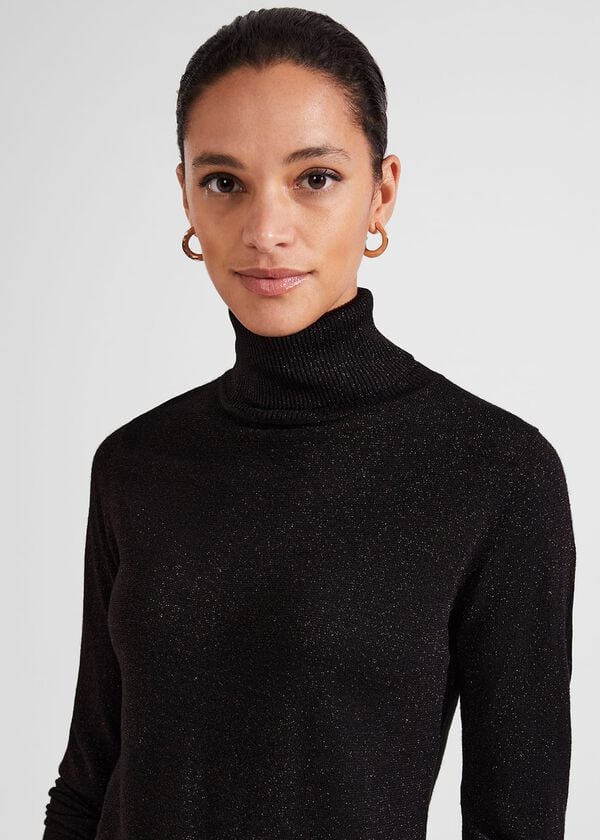 Hobbs Olive Sparkle Roll Neck Jumper Black Red