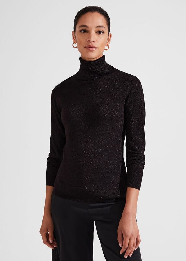 Hobbs Olive Sparkle Roll Neck Jumper Black Red