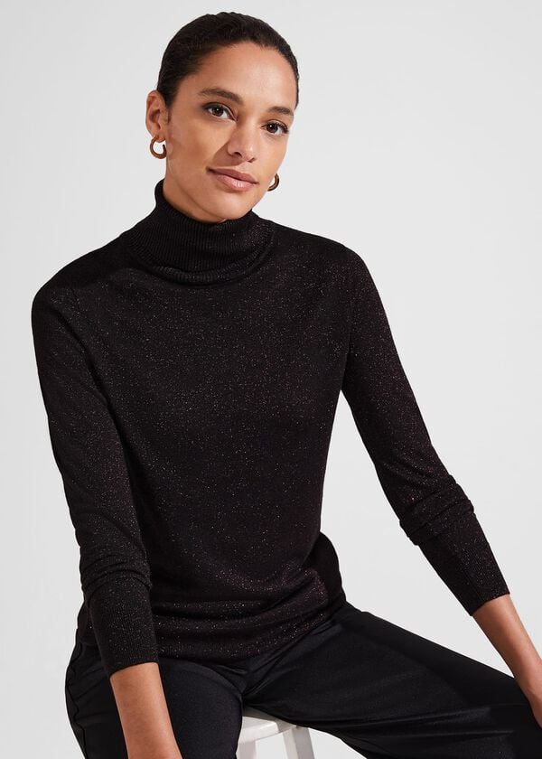 hobbs Olive Sparkle Roll Neck Jumper Black Red