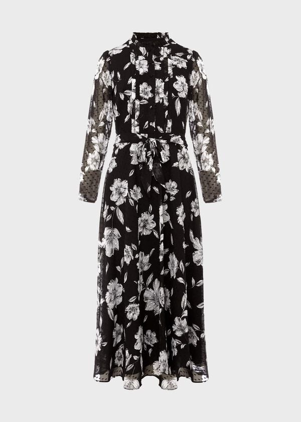 Hobbs Orla Floral Jacquard Midi Dress Black Ivory